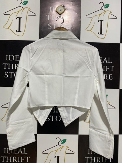 WHITE OVERSIZED COLLAR LAYERED COTTON SHIRT |S| BUST 18|