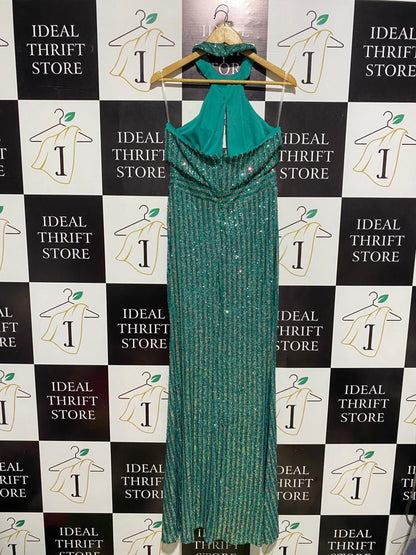 MISS ORD |XL| BUST 16| EMERALD SEQUIN HALTER MAXI DRESS
