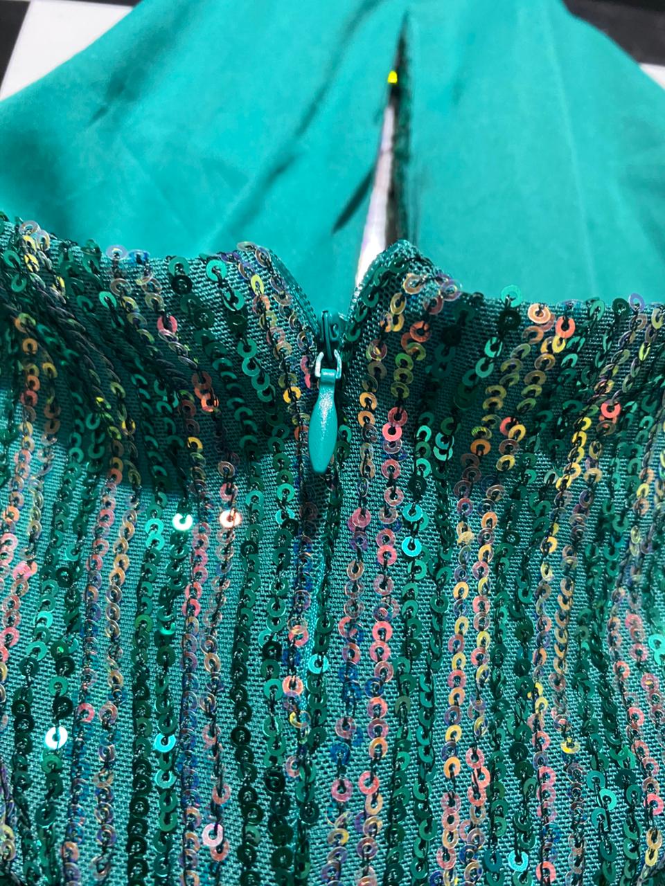 MISS ORD |XL| BUST 16| EMERALD SEQUIN HALTER MAXI DRESS