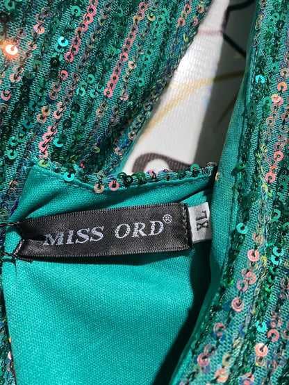 MISS ORD |XL| BUST 16| EMERALD SEQUIN HALTER MAXI DRESS