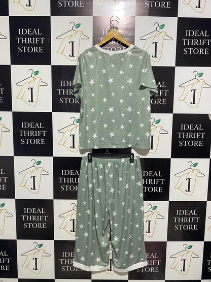 SAGE GREEN STAR PRINT PYJAMA SET |XL|