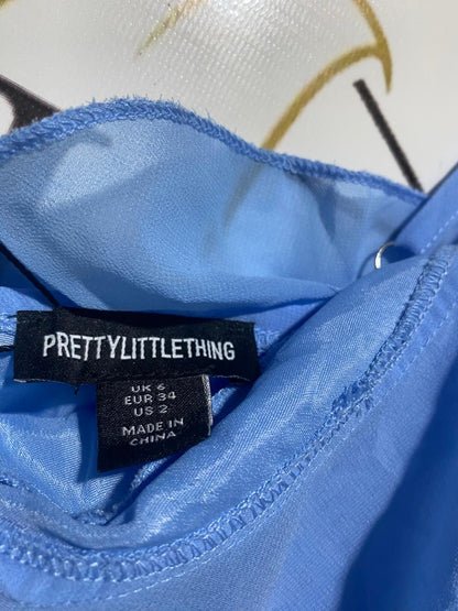 PRETTYLITTLETHING |S| BUST 14|C3| SKY BLUE COLD-SHOULDER RUFFLED MAXI DRESS