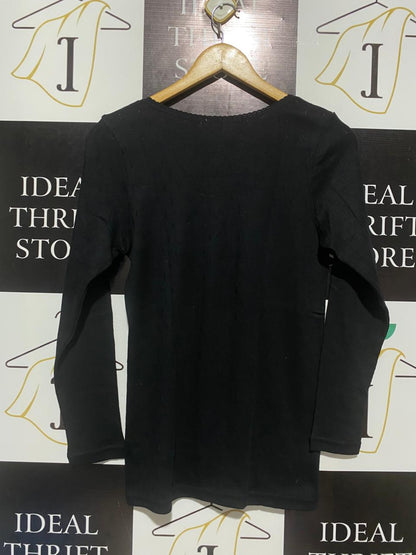 UNDER WORKS |M| BUST 16| C1 | CLASSIC BLACK LONG-SLEEVE SCOOP NECK TOP