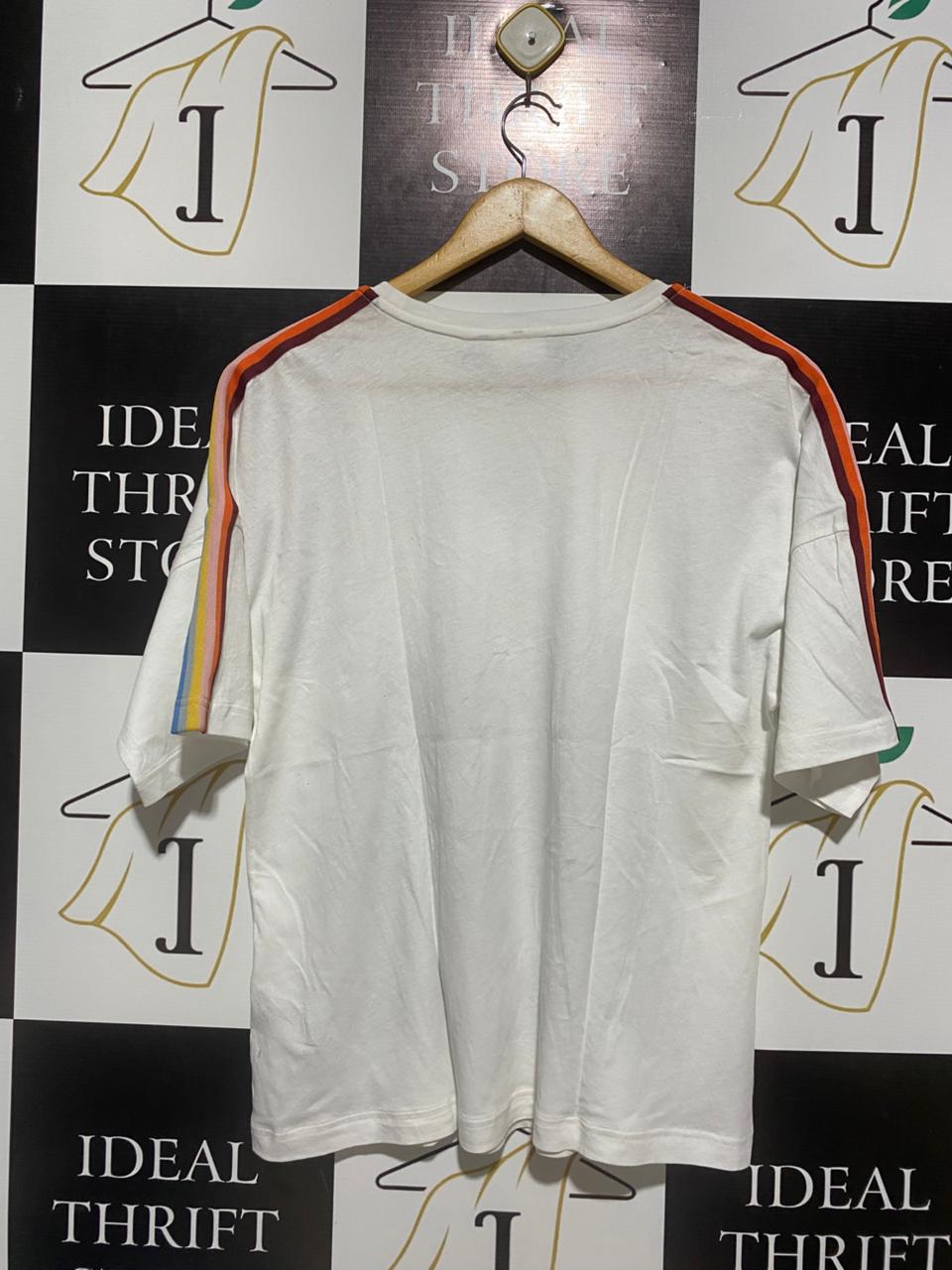 THE UPSIDE |XS| BUST 20| C1| RAINBOW STRIPE GRAPHIC T SHIRT