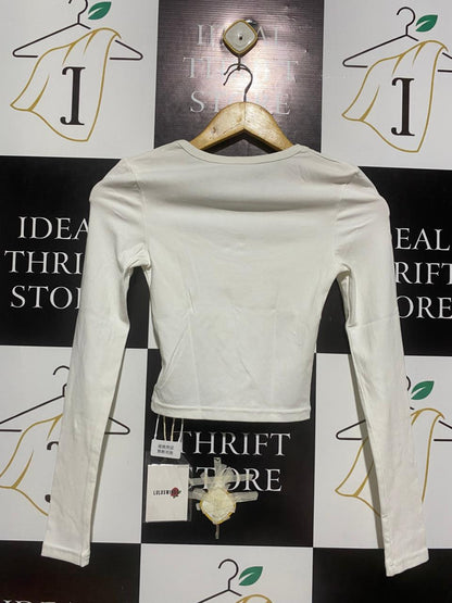 LULU SWINGS |XS| BUST 12| WHITE SQUARE-NECK CROP TOP
