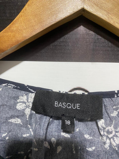 BASQUE |XL| BUST 21| NAVY FLORAL PUFF-SLEEVE MIDI DRESS