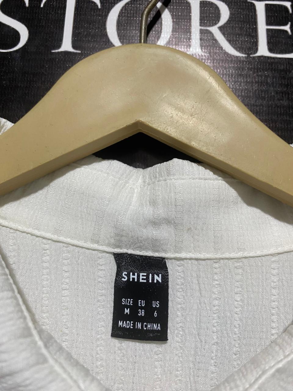 SHEIN |M| BUST FREE| WHITE PLISSÉ BUTTON-FRONT JUMPSUIT