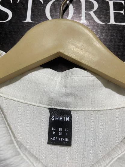 SHEIN |M| BUST FREE| WHITE PLISSÉ BUTTON-FRONT JUMPSUIT