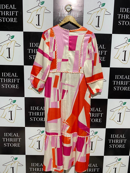 MODERN GEOMETRIC PRINT MIDI DRESS |L| BUST 19|
