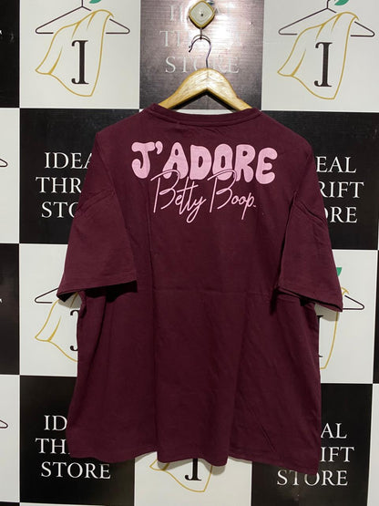BETTY BOOP |XL| BUST 25| WOMEN’S MAROON OVERSIZED GRAPHIC T-SHIRT