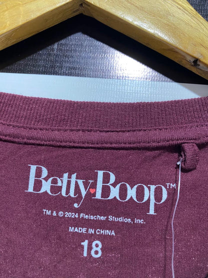 BETTY BOOP |XL| BUST 25| WOMEN’S MAROON OVERSIZED GRAPHIC T-SHIRT