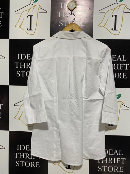 ANKO |L| BUST 20| CLASSIC WHITE THREE-QUARTER SLEEVE BUTTON-DOWN SHIRT