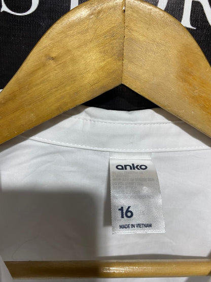 ANKO |L| BUST 20| CLASSIC WHITE THREE-QUARTER SLEEVE BUTTON-DOWN SHIRT