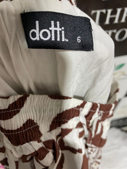 DOTTI |S| WAIST 24| WOMEN’S BROWN AND WHITE ABSTRACT FLORAL WIDE-LEG PALAZZO PANTS WITH ELASTIC WAIST