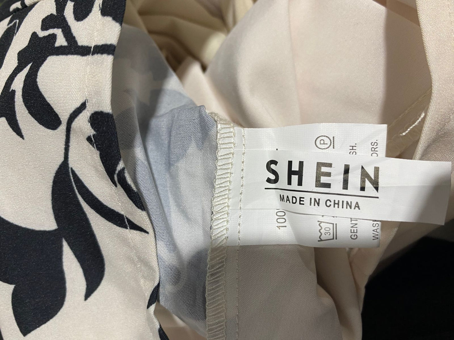 SHEIN |M| WAIST 26| WOMEN’S CREAM AND NAVY FLORAL BORDER-PRINT WIDE-LEG PANTS - BOHO DRAWSTRING TROUSERS