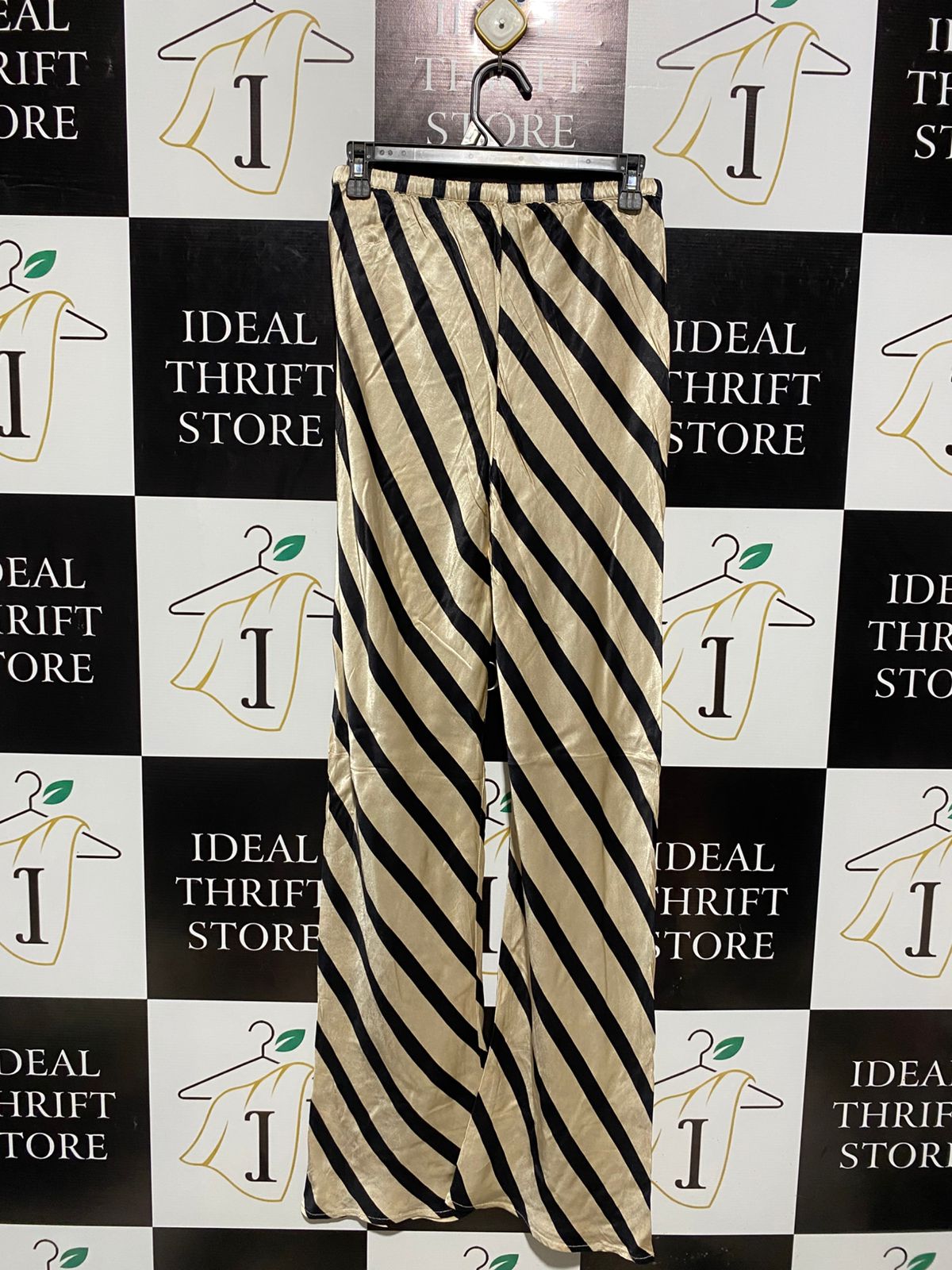 DISSH |M| WAIST 26| GOLD AND BLACK DIAGONAL STRIPE WIDE-LEG TROUSERS