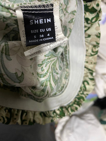 SHEIN |S| WAIST 24| GREEN DAMASK WIDE-LEG TROUSERS
