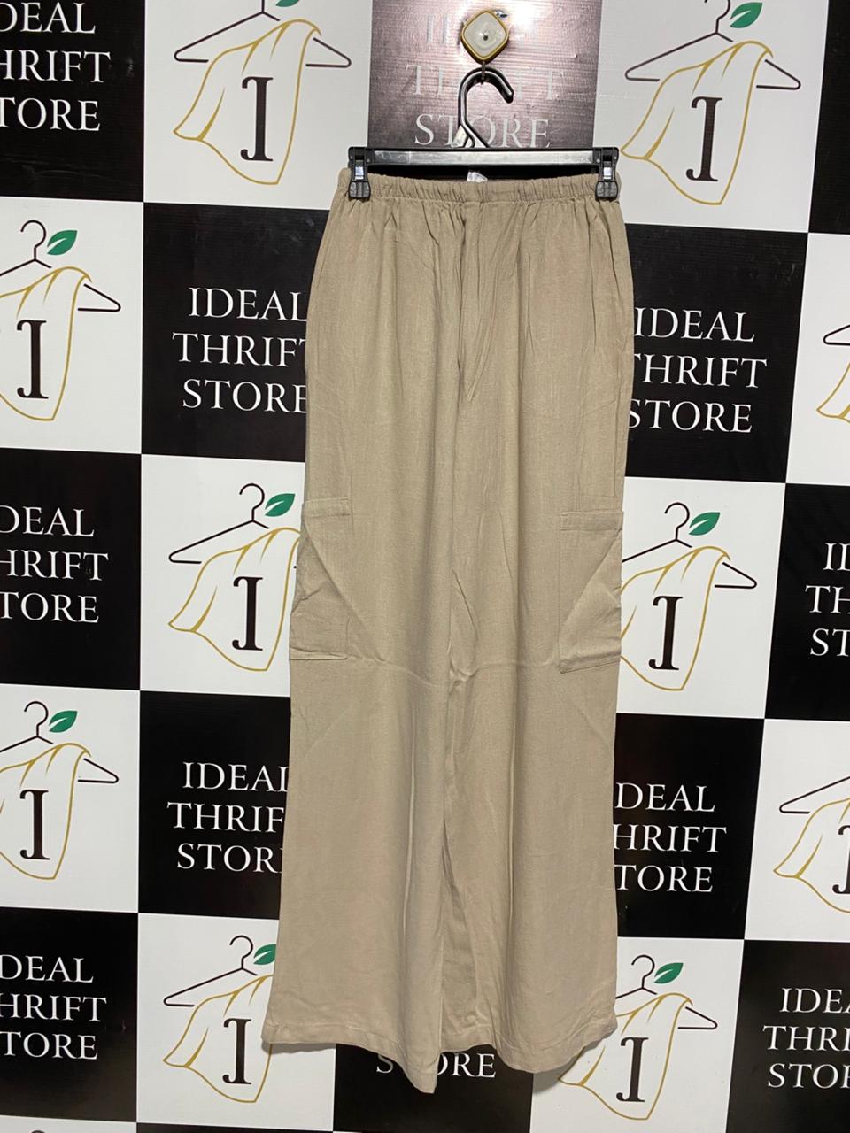 ANKO |M| WAIST 26| PREMIUM KHAKI WIDE-LEG CARGO PANTS – RELAXED FIT COTTON BLEND TROUSERS WITH ELASTIC WAIST