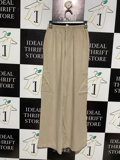 ANKO |M| WAIST 26| PREMIUM KHAKI WIDE-LEG CARGO PANTS – RELAXED FIT COTTON BLEND TROUSERS WITH ELASTIC WAIST