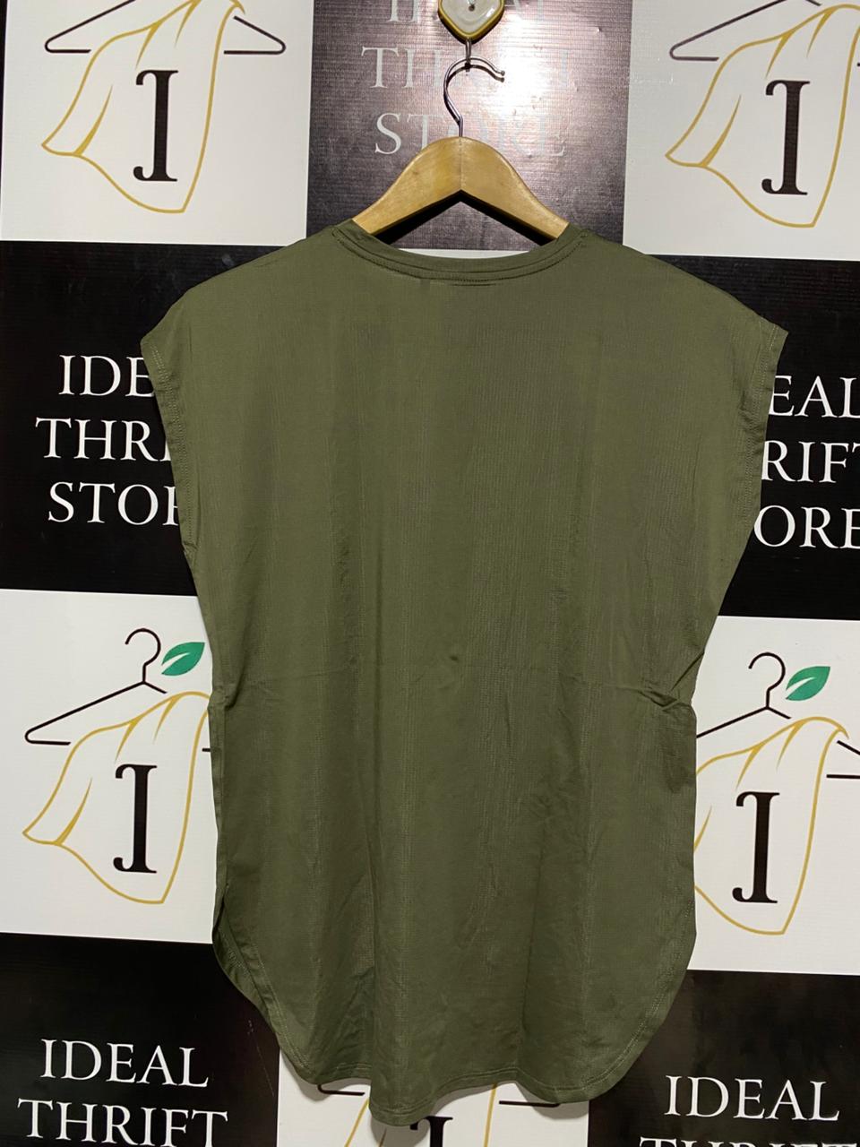 ACTIVE |L| BUST 20| PREMIUM OLIVE GREEN MUSCLE TEE – RELAXED FIT SLEEVELESS T-SHIRT WITH CURVED HEM
