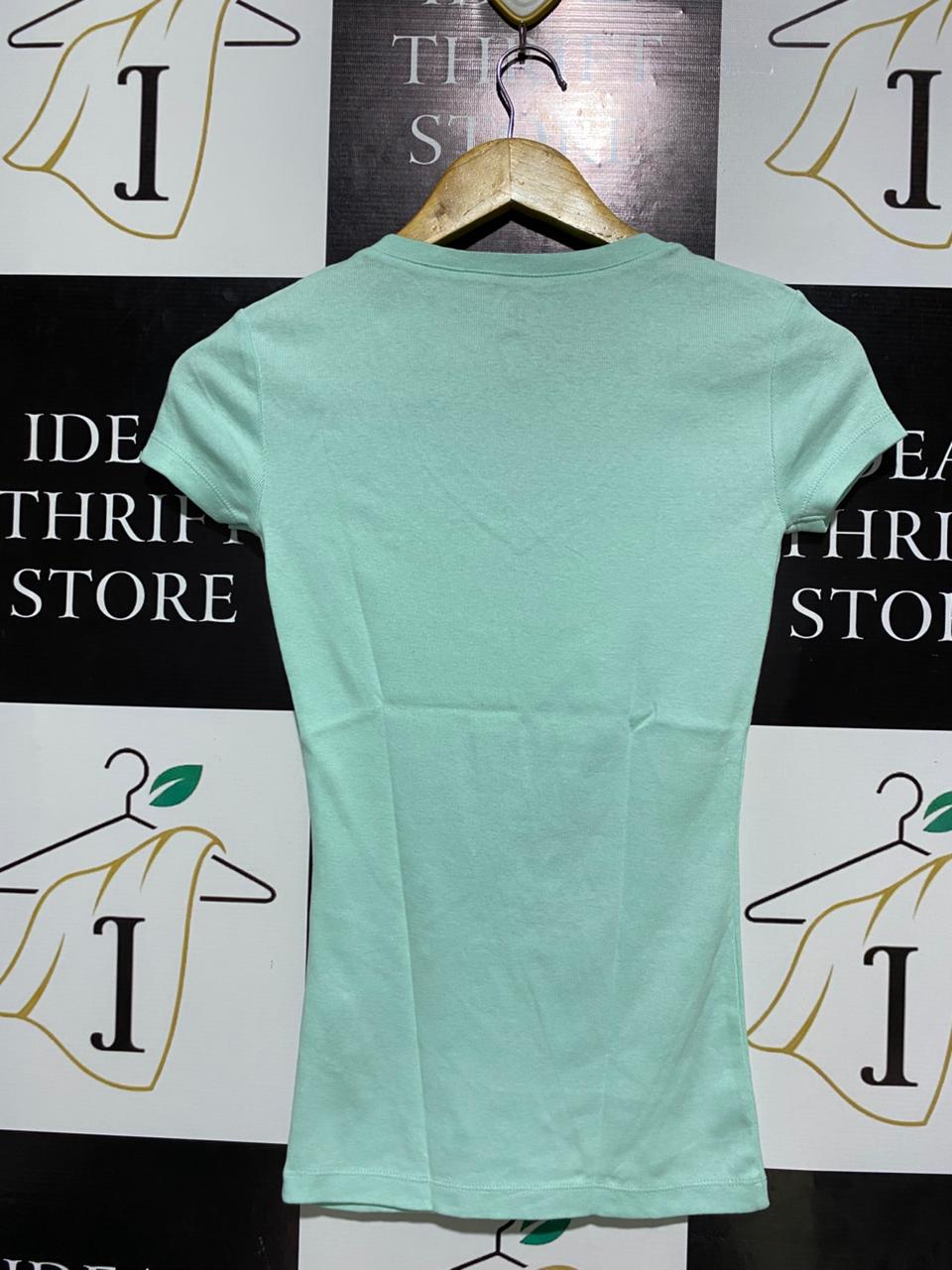 TOMMY HILFIGER |XS| BUST 13| AUTHENTIC MINT GREEN V-NECK TEE – SLIM FIT COTTON STRETCH TOP