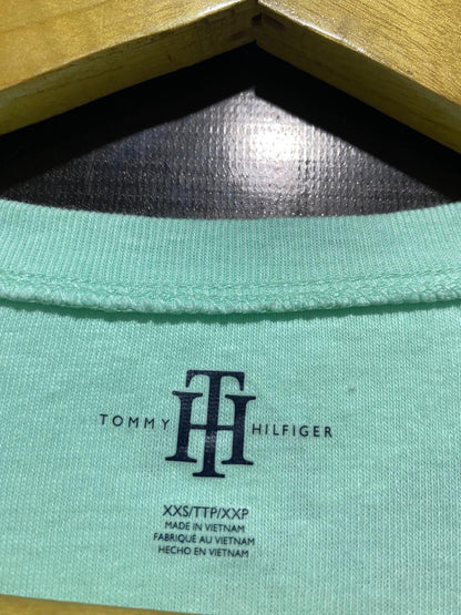TOMMY HILFIGER |XS| BUST 13| AUTHENTIC MINT GREEN V-NECK TEE – SLIM FIT COTTON STRETCH TOP