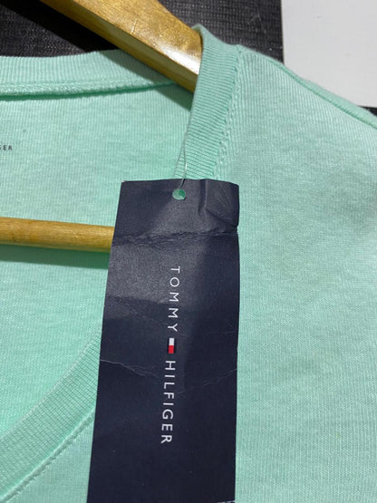 TOMMY HILFIGER |XS| BUST 13| AUTHENTIC MINT GREEN V-NECK TEE – SLIM FIT COTTON STRETCH TOP