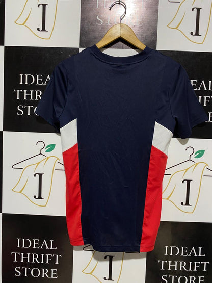 ADIDAS |L| BUST 17| PERFORMANCE TRAINING TEE – NAVY, RED, AND WHITE COLORBLOCK SHORT SLEEVE TOP