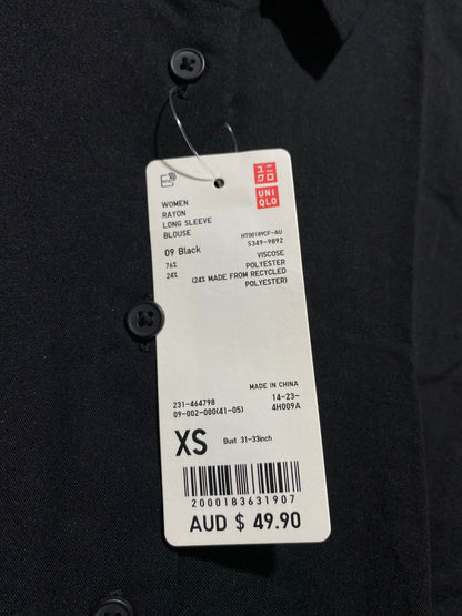 UNIQLO |XS| BUST 19| BLACK LONG-SLEEVE BUTTON-DOWN BLOUSE
