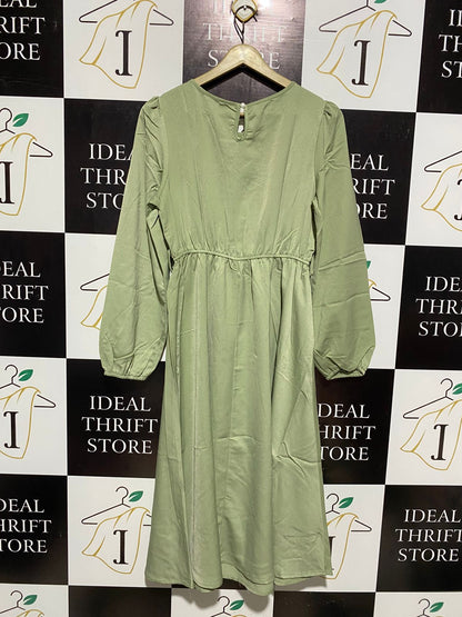 SHEIN |M| BUST 17| C3| SAGE GREEN ELASTIC WAIST MIDI DRESS