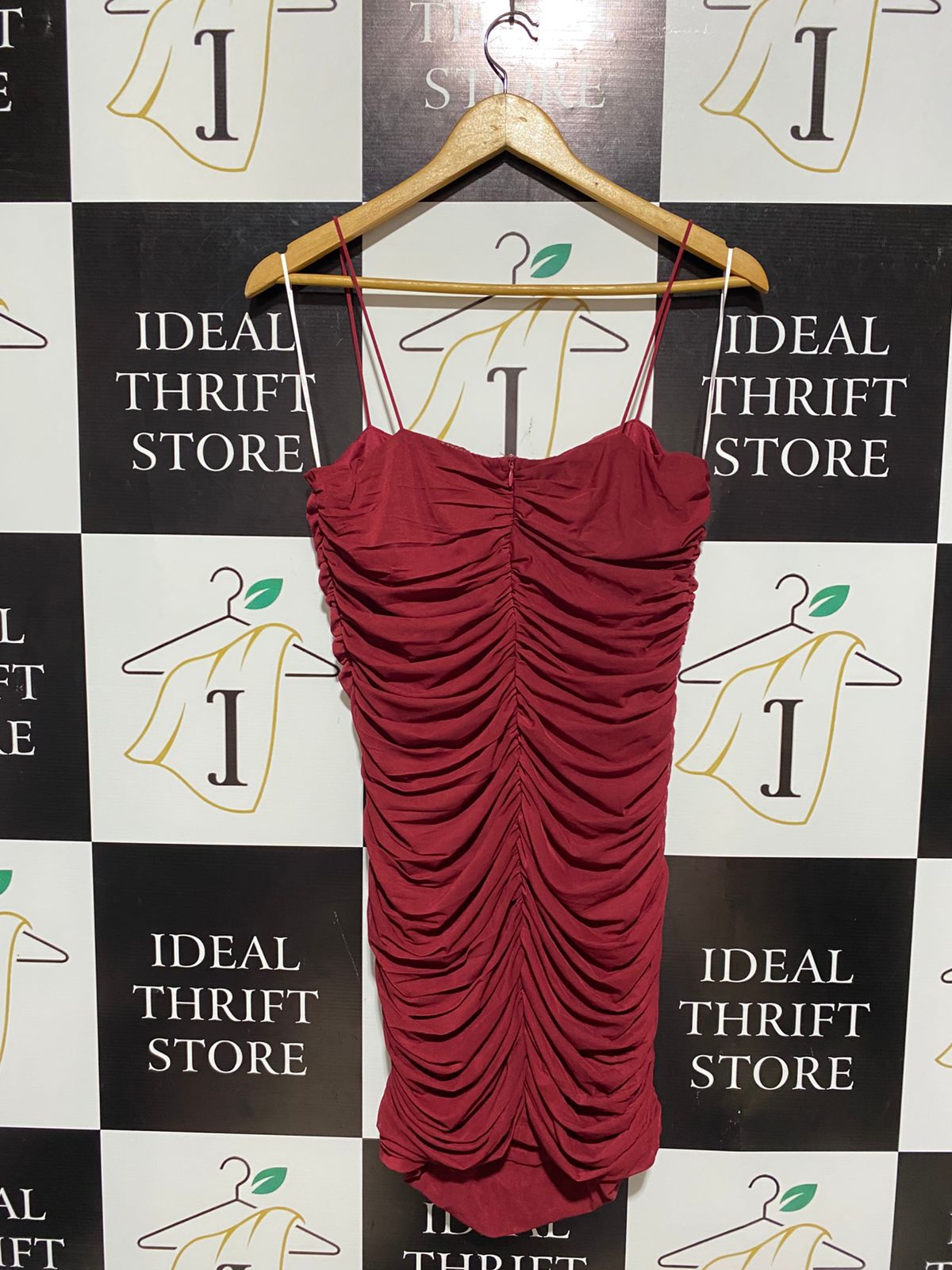 PRINCESS POLLY |M| BUST 15| C3| WOMEN’S BURGUNDY RUCHED MINI DRESS – SEXY SLEEVELESS BODYCON PARTY DRESS