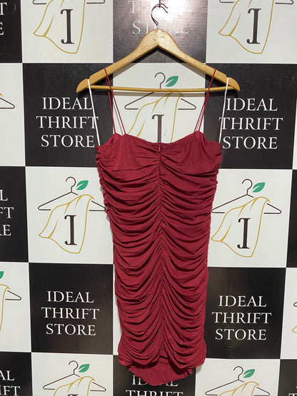 PRINCESS POLLY |M| BUST 15| C3| WOMEN’S BURGUNDY RUCHED MINI DRESS – SEXY SLEEVELESS BODYCON PARTY DRESS