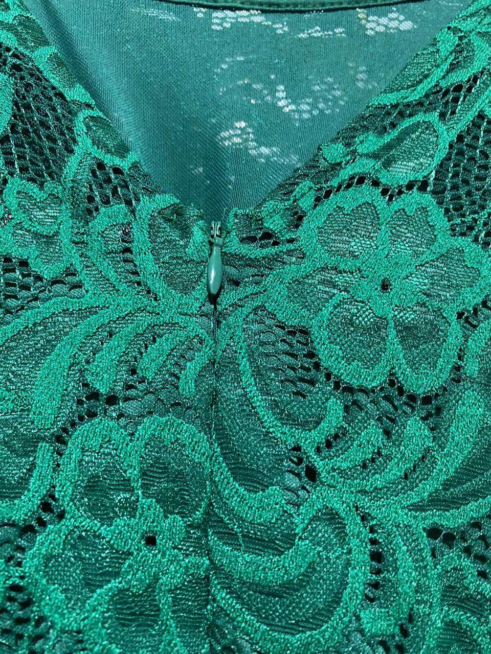 EVER PRETTY |M| BUST 16| C3|  WOMEN'S EMERALD GREEN LACE MAXI GOWN – ELEGANT THREE-QUARTER SLEEVE FORMAL DRESS WITH SATIN WAISTBAND