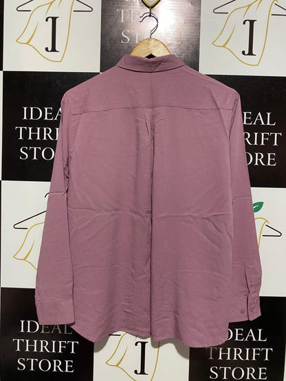 UNIQLO | M| B2| BUST 20| ESSENTIAL MAUVE BUTTON-DOWN BLOUSE – ELEGANT DUSTY PINK LONG-SLEEVE TOP