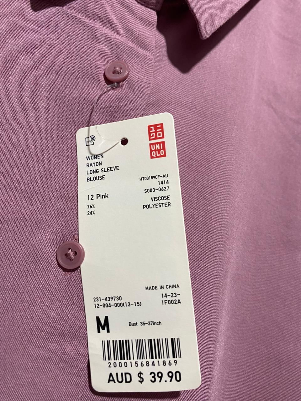 UNIQLO | M| B2| BUST 20| ESSENTIAL MAUVE BUTTON-DOWN BLOUSE – ELEGANT DUSTY PINK LONG-SLEEVE TOP