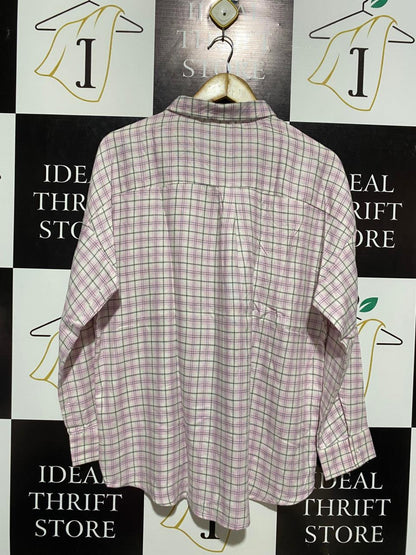 ANKO |XL| BUST 24| WOMEN’S OVERSIZED PLAID FLANNEL SHIRT – PINK, GREY, AND WHITE CHECKERED LONG-SLEEVE TOP