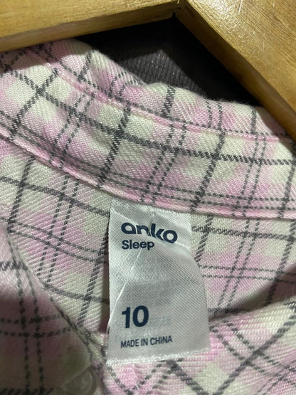 ANKO |XL| BUST 24| WOMEN’S OVERSIZED PLAID FLANNEL SHIRT – PINK, GREY, AND WHITE CHECKERED LONG-SLEEVE TOP