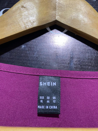 SHEIN |XL| BUST 18| C3| ELEGANT MAGENTA V-NECK MAXI GOWN – LUXURY WRAP DRESS WITH GOLD FLORAL EMBROIDERY AND SMOCKED CUFFS