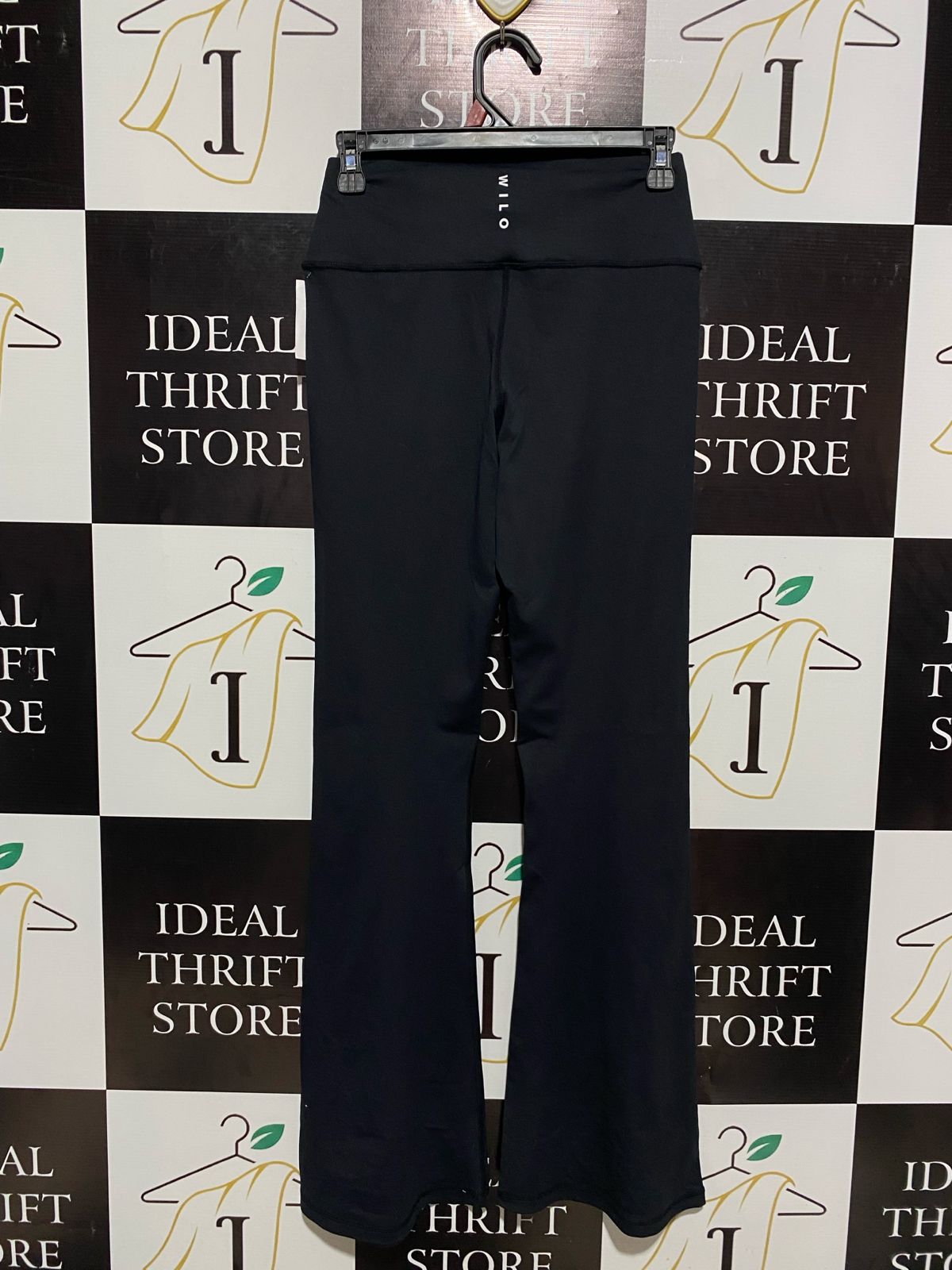 WILO |S| WAIST 26| WOMEN’S BLACK HIGH-RISE FLARED LEGGINGS - YOGA PANTS WITH STYLISH BELL-BOTTOM HEM