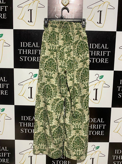 SHEIN |S| WAIST 24| GREEN DAMASK WIDE-LEG TROUSERS