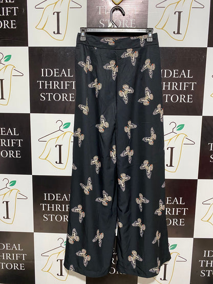 BLACK BUTTERFLY PRINT WIDE-LEG TROUSERS |S| WAIST 27|
