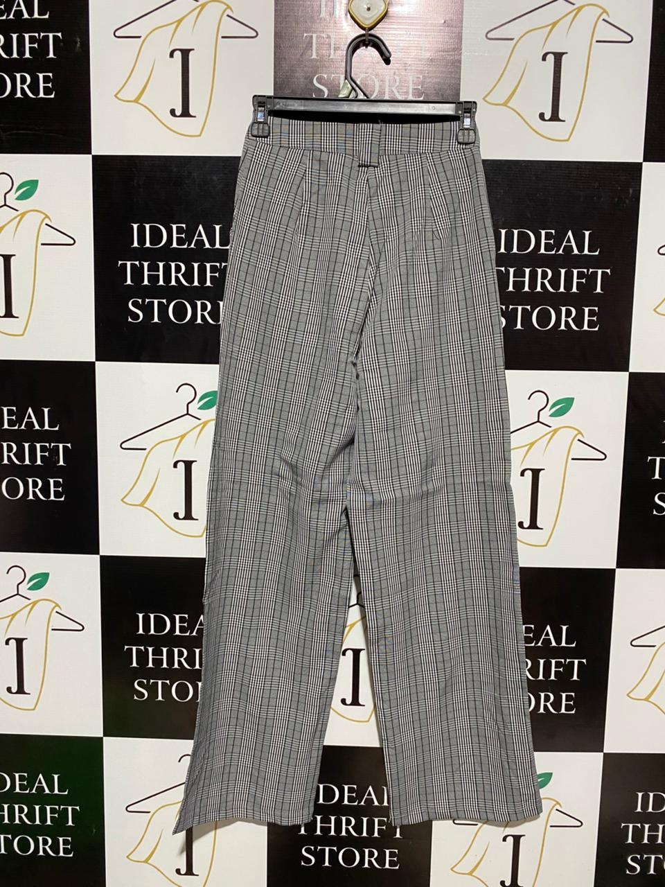 MU MIAN HUA |S| WAIST 24| GREY GLEN CHECK WIDE-LEG TROUSERS