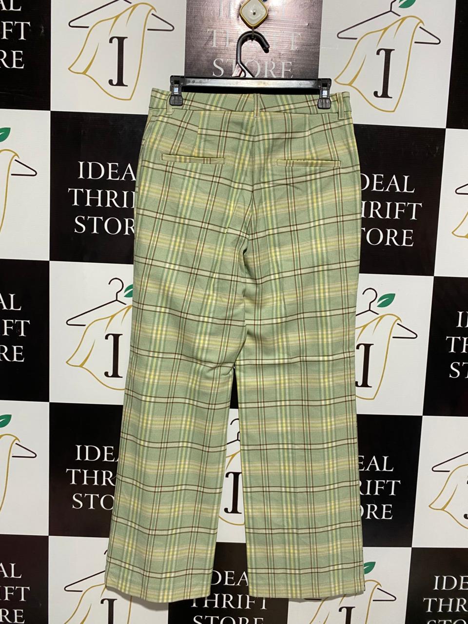 MONKL |L| WAIST 30| SAGE GREEN PLAID TAILORED TROUSERS