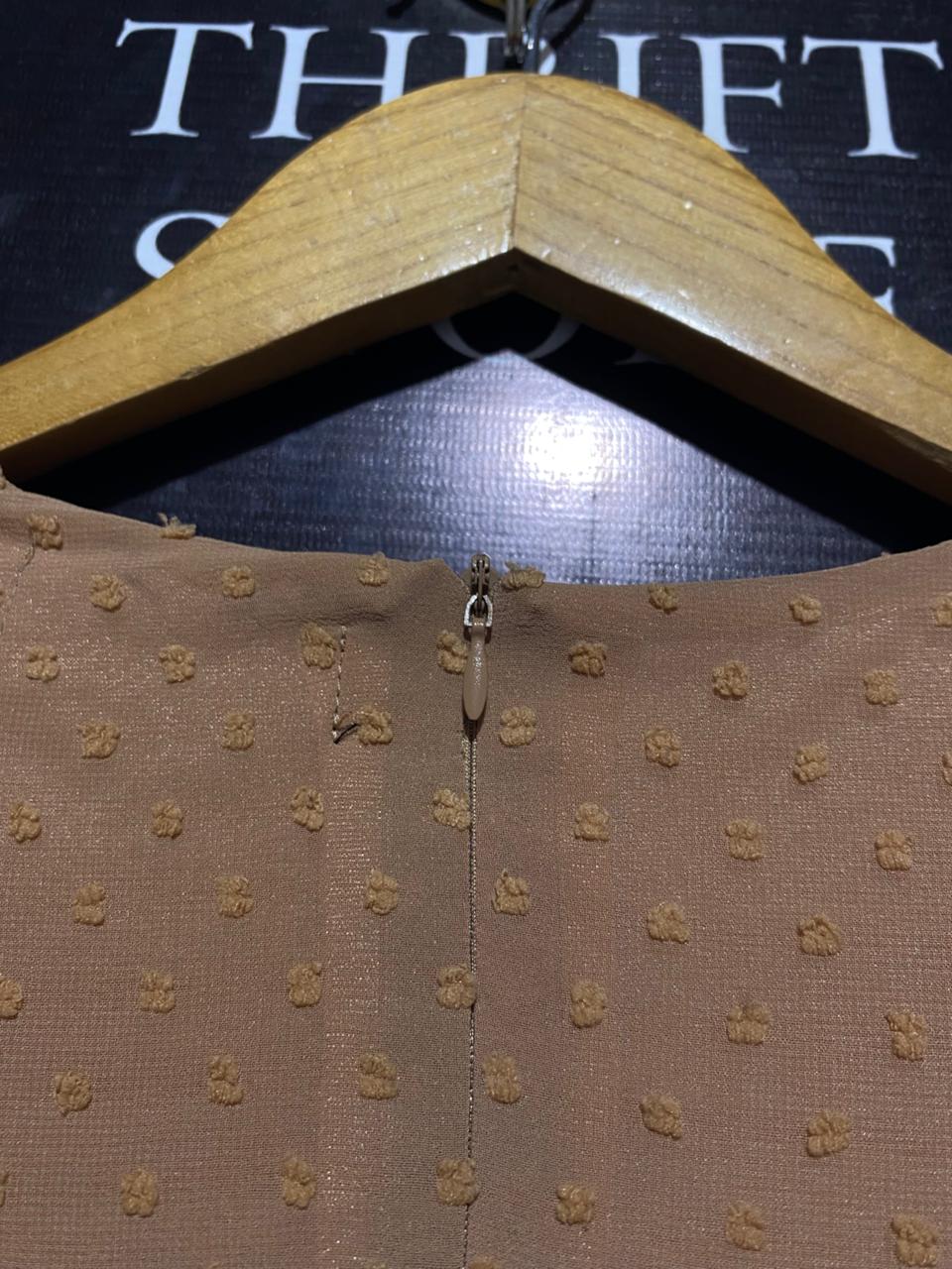 ABAYA HOUSE |S| BUST 17| C3| CARAMEL SWISS DOT MAXI DRESS