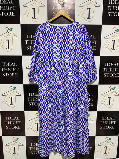 MODERN BLUE GEOMETRIC TIERED MAXI DRESS |XL| BUST 22|