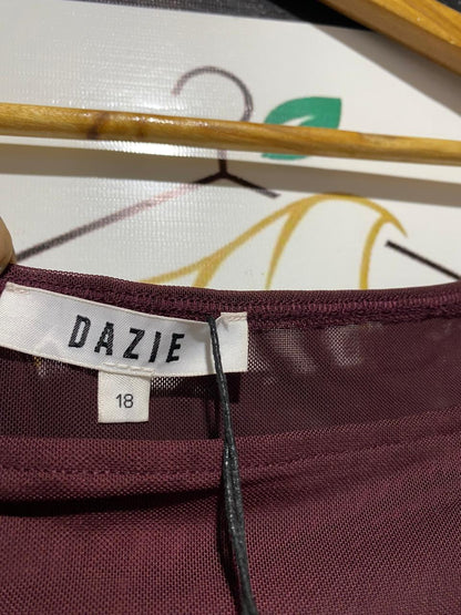 DAZIE |M| BUST 17|B17| BURGUNDY LONG SLEEVE WRAP CROP TOP CHIC RIBBED JERSEY PULLOVER