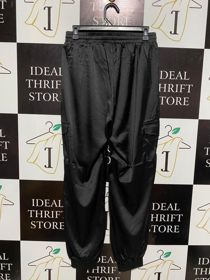 SHEIN |L| WAIST 29| BLACK SATIN CARGO JOGGERS WITH ELASTIC DRAWSTRING WAIST