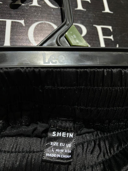 SHEIN |L| WAIST 29| BLACK SATIN CARGO JOGGERS WITH ELASTIC DRAWSTRING WAIST