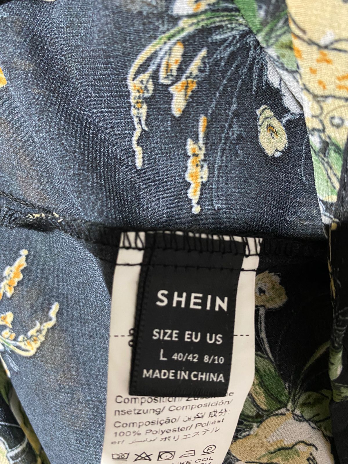 SHEIN |L| BUST 18| C3| ELEGANT BLACK FLORAL LONG-SLEEVE MAXI DRESS WITH RUFFLE DETAILS