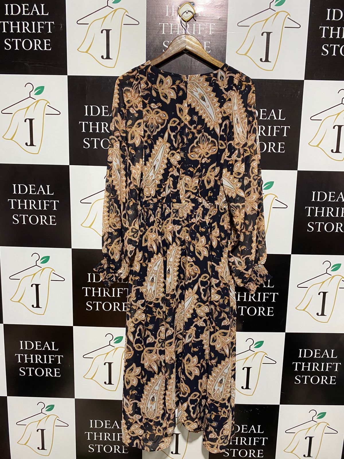 WITCHERY |M| BUST 16| C3|  BLACK FLORAL LONG-SLEEVE MAXI DRESS WITH RUFFLE DETAILS